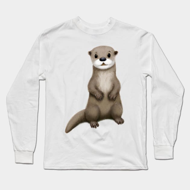 Cute Otter Drawing Long Sleeve T-Shirt by Play Zoo